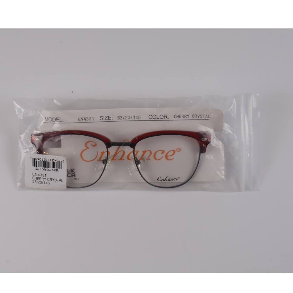 Enhance Unisex Eyeglasses EN4331 Cherry Crystal Browline 53-20-145 TR90 NWT